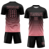 Custom Black Medium Pink Gradient Pinstripe Sublimation Soccer Uniform Jersey