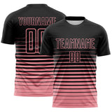 Custom Black Medium Pink Gradient Pinstripe Sublimation Soccer Uniform Jersey