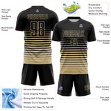 Custom Black Vegas Gold Gradient Pinstripe Sublimation Soccer Uniform Jersey
