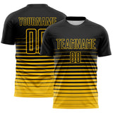 Custom Black Yellow Gradient Pinstripe Sublimation Soccer Uniform Jersey