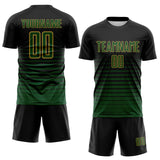 Custom Black Green-Old Gold Gradient Pinstripe Sublimation Soccer Uniform Jersey