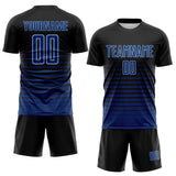 Custom Black US Navy Blue-Light Blue Gradient Pinstripe Sublimation Soccer Uniform Jersey