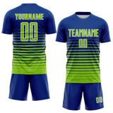 Custom Royal Neon Green-White Gradient Pinstripe Sublimation Soccer Uniform Jersey