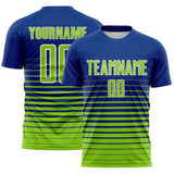 Custom Royal Neon Green-White Gradient Pinstripe Sublimation Soccer Uniform Jersey