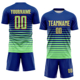 Custom Royal Pea Green-Orange Gradient Pinstripe Sublimation Soccer Uniform Jersey