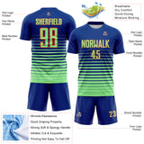 Custom Royal Pea Green-Orange Gradient Pinstripe Sublimation Soccer Uniform Jersey