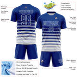 Custom Royal White Gradient Pinstripe Sublimation Soccer Uniform Jersey