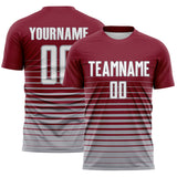 Custom Crimson White-Gray Gradient Pinstripe Sublimation Soccer Uniform Jersey