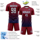 Custom Crimson White-Navy Gradient Pinstripe Sublimation Soccer Uniform Jersey