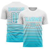 Custom White Lakes Blue Gradient Pinstripe Sublimation Soccer Uniform Jersey