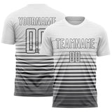 Custom White Steel Gray Gradient Pinstripe Sublimation Soccer Uniform Jersey