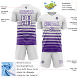 Custom White Purple Gradient Pinstripe Sublimation Soccer Uniform Jersey