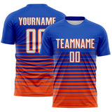Custom Thunder Blue White-Orange Gradient Pinstripe Sublimation Soccer Uniform Jersey