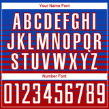 Custom Thunder Blue White-Red Gradient Pinstripe Sublimation Soccer Uniform Jersey