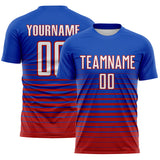 Custom Thunder Blue White-Red Gradient Pinstripe Sublimation Soccer Uniform Jersey