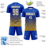 Custom Thunder Blue White-Old Gold Gradient Pinstripe Sublimation Soccer Uniform Jersey