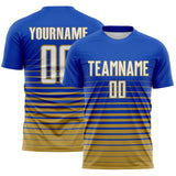 Custom Thunder Blue White-Old Gold Gradient Pinstripe Sublimation Soccer Uniform Jersey