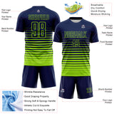 Custom Navy Neon Green Gradient Pinstripe Sublimation Soccer Uniform Jersey