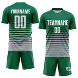 Custom Kelly Green White-Gray Gradient Pinstripe Sublimation Soccer Uniform Jersey