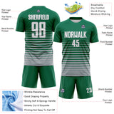 Custom Kelly Green White-Gray Gradient Pinstripe Sublimation Soccer Uniform Jersey