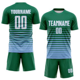 Custom Kelly Green White-Light Blue Gradient Pinstripe Sublimation Soccer Uniform Jersey
