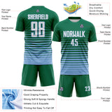 Custom Kelly Green White-Light Blue Gradient Pinstripe Sublimation Soccer Uniform Jersey