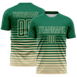 Custom Kelly Green Cream Gradient Pinstripe Sublimation Soccer Uniform Jersey