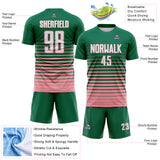 Custom Kelly Green White-Medium Pink Gradient Pinstripe Sublimation Soccer Uniform Jersey