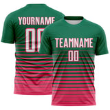 Custom Kelly Green White-Neon Pink Gradient Pinstripe Sublimation Soccer Uniform Jersey