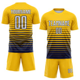 Custom Yellow White-Navy Gradient Pinstripe Sublimation Soccer Uniform Jersey