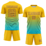 Custom Yellow Purple-Lakes Blue Gradient Pinstripe Sublimation Soccer Uniform Jersey