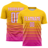 Custom Yellow White-Deep Pink Gradient Pinstripe Sublimation Soccer Uniform Jersey