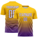 Custom Yellow White-Purple Gradient Pinstripe Sublimation Soccer Uniform Jersey