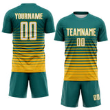 Custom Teal White-Gold Gradient Pinstripe Sublimation Soccer Uniform Jersey