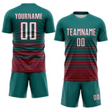 Custom Teal White-Crimson Gradient Pinstripe Sublimation Soccer Uniform Jersey