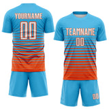 Custom Sky Blue White-Orange Gradient Pinstripe Sublimation Soccer Uniform Jersey