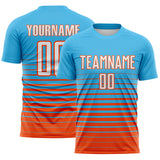 Custom Sky Blue White-Orange Gradient Pinstripe Sublimation Soccer Uniform Jersey