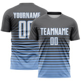 Custom Steel Gray White-Light Blue Gradient Pinstripe Sublimation Soccer Uniform Jersey