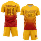 Custom Gold Red-Black Gradient Pinstripe Sublimation Soccer Uniform Jersey