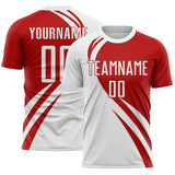 Custom White Navy Diagonal Streamline Color Block Swirl Curve Lines Sublimation Soccer Uniform Jersey