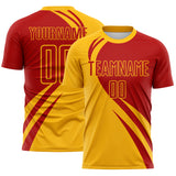 Custom Navy Red Diagonal Streamline Color Block Swirl Curve Lines Sublimation Soccer Uniform Jersey