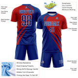 Custom Royal Red-White Diagonal Streamline Color Block Swirl Curve Lines Sublimation Soccer Uniform Jersey