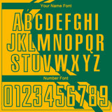 Custom Gold Kelly Green Diagonal Streamline Color Block Swirl Curve Lines Sublimation Soccer Uniform Jersey