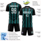 Custom Black White-Teal Vertical Brush Stroke Stripes Sublimation Soccer Uniform Jersey