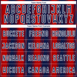 Custom Navy Red-White Vertical Brush Stroke Stripes Sublimation Soccer Uniform Jersey