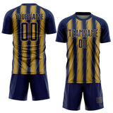 Custom Navy Old Gold Vertical Brush Stroke Stripes Sublimation Soccer Uniform Jersey
