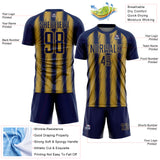 Custom Navy Old Gold Vertical Brush Stroke Stripes Sublimation Soccer Uniform Jersey