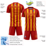 Custom Red Gold Vertical Brush Stroke Stripes Sublimation Soccer Uniform Jersey