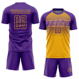Custom Purple Gold-Medium Purple Gradient Horizontal Stripes Sublimation Soccer Uniform Jersey