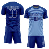 Custom Royal Light Blue Thunder Blue-White Gradient Horizontal Stripes Sublimation Soccer Uniform Jersey